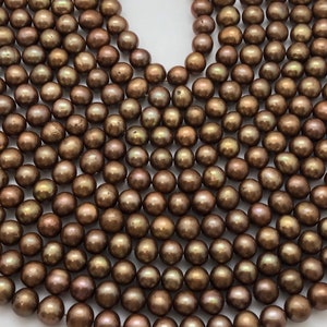 Dark Gold Round 10mm Freshwater Pearls Strand