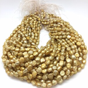 Pineapple Yellow 9-10mm Rice Freshwater Pearls Strands 16”