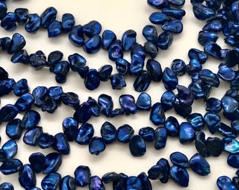 Midnight Blue Choice of 7.5 - 9mm OR 10 - 11mm Keshi Freshwater Pearls Strand 15"