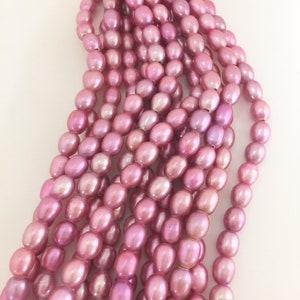 2mm Hole 8 X 9 mm and 8 X 10 mm Rice Iridescent Pink Freshwater Pearl Strands Large Hole 8 "