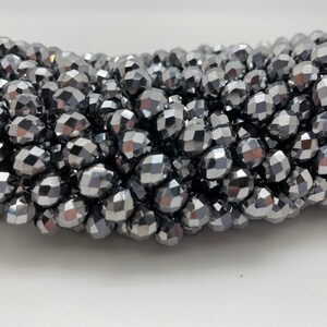 6x8mm Dark Silver Metallic Faceted Rondelle Crystal Strand-17&quot;