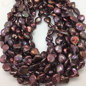 Copper/Purple 12 - 25mm Coin Oval Freshwater Pearls Strand 15&quot;