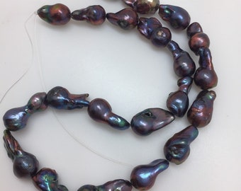 Lustrous Peacock Color 12 x 20mm Baroque Freshwater Pearls Strand