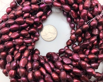 Dark Raspberry 6-8mm Rice Freshwater Pearls Strand