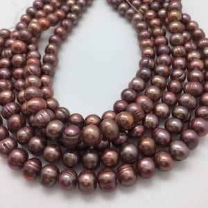 Copper Color 10mm Round Potato Freshwater Pearls Strand