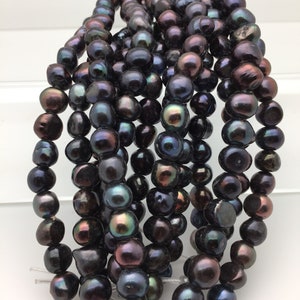 8.5-11mm Peacock Colored Nugget Shaped Pearl Strand, Large Hole 8"