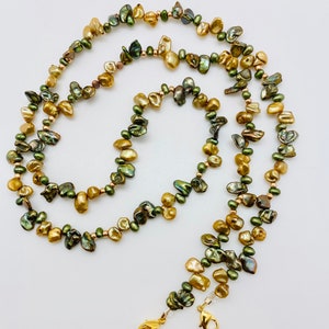 Face Mask Chain with Fall Colored Keshi Beads, Gold Filled Spacer Beads, and Lobster Clasp- 29&quot;