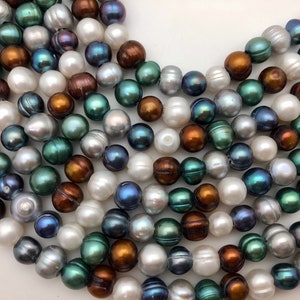 Multi Color Round 8  -10mm Potato Freshwater Pearls 2mm Hole  Strand 8 &quot;