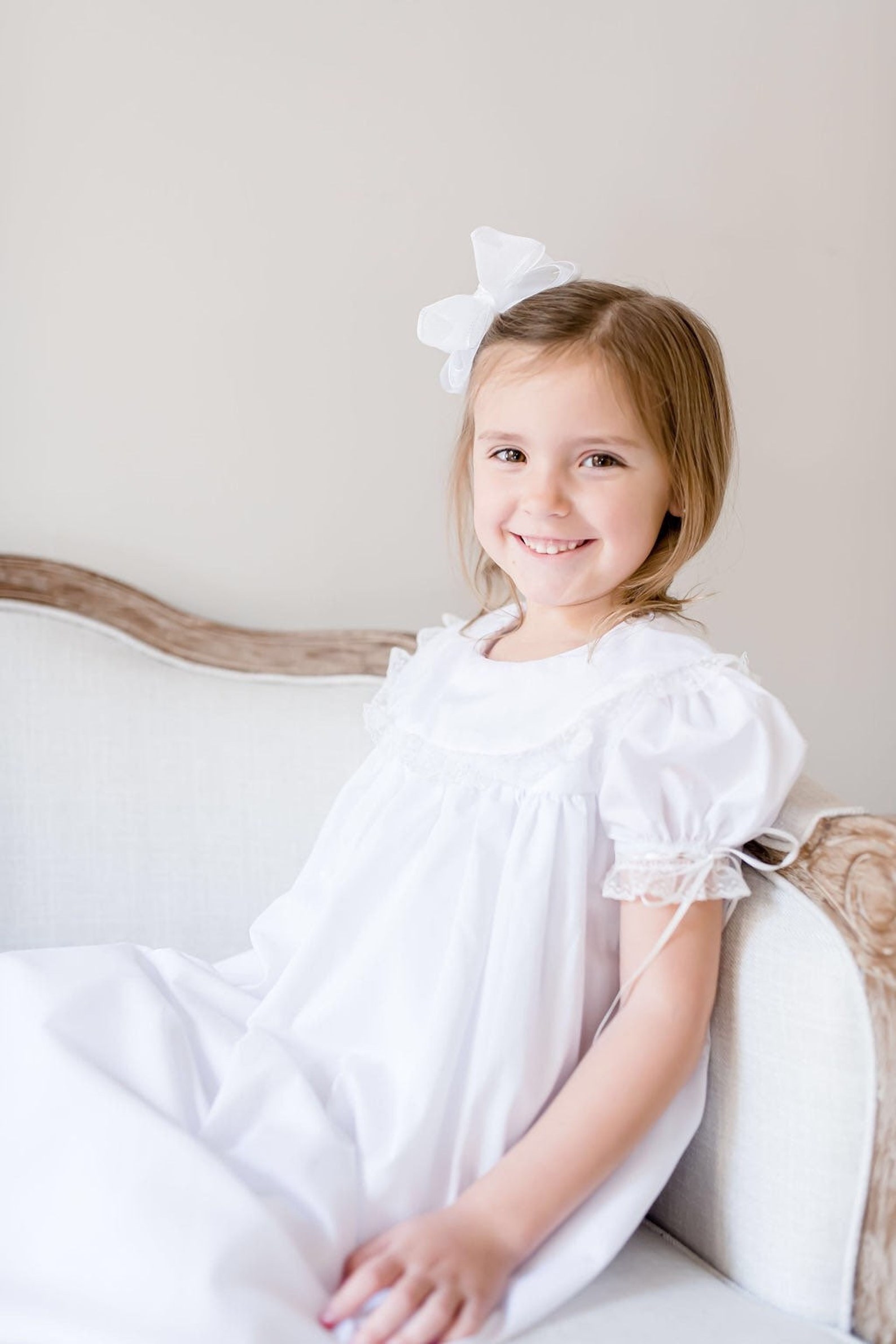 LuLu BeBe Girls Victoria Heirloom Dress - Lace Details - White