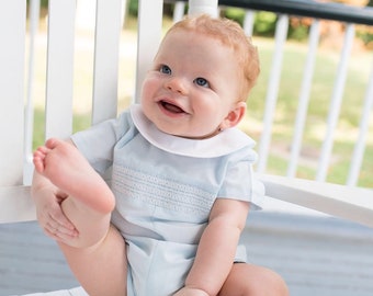 Bless Your Heart Blue Smocked Romper