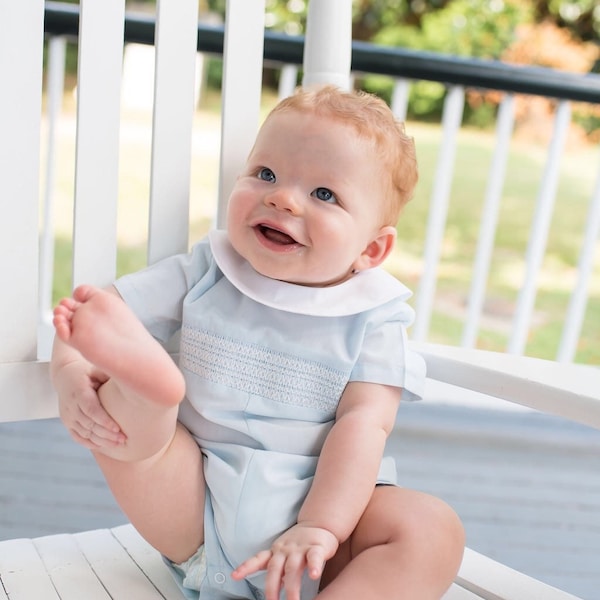 Bless Your Heart Blue Smocked Romper