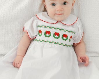 Smocked Wreath Christmas Dress