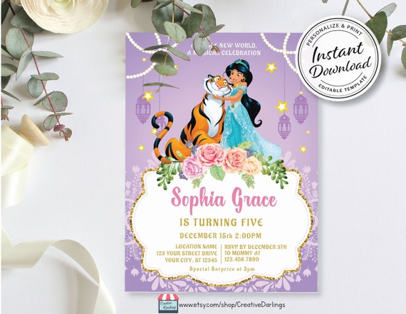 princess jasmine baby shower invitations