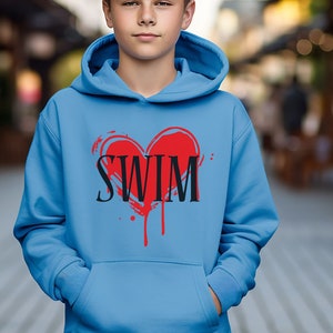 Moletom de natação, moletom amante da praia, camisa de natação juvenil, moletom com capuz de nadador, moletom com capuz I Love Swim