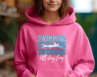Youth Hoodie I Love Swim Shirt for Swimmer Sweatshirt for Beach Lover, Swim Team Gift, Swimming Hooded Sweatshirt, Beach Vacation Outfit,