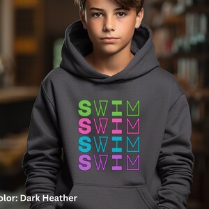 Moletom com capuz para jovens I Love Swim Shirt para nadadores Sweatshirt para amantes da praia, moletom com capuz para equipe de natação, pulôver para dia de praia, treino de natação
