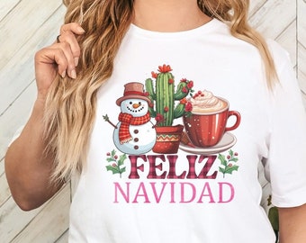 FELIZ NAVIDAD shirt for Christmas tee Spanish shirt Feliz Navidad tee Merry Christmas shirt for Feliz Navidad Snowman shirt cactus shirt