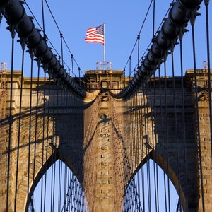 Fine Art Photography, Brooklyn Bridge, Architecture Art, New York City, NYC Print, Wall Art, Brooklyn Art, 8 x 10 Print, Blue, Tan, Black image 1