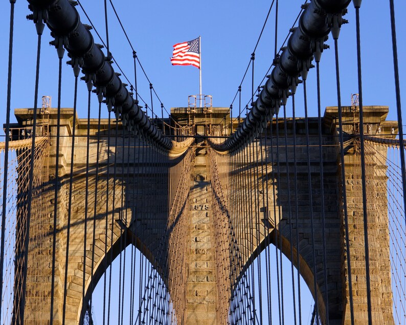 Fine Art Photography, Brooklyn Bridge, Architecture Art, New York City, NYC Print, Wall Art, Brooklyn Art, 8 x 10 Print, Blue, Tan, Black image 1