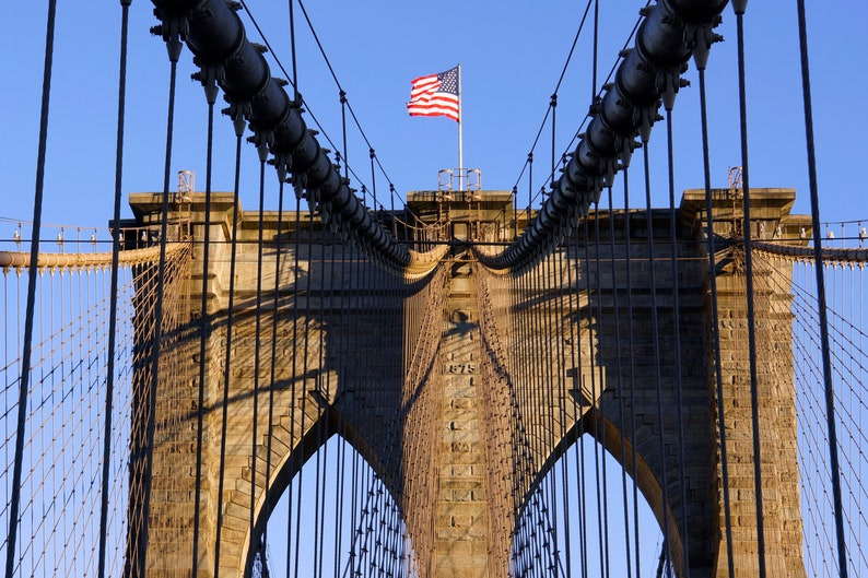 Fine Art Photography, Brooklyn Bridge, Architecture Art, New York City, NYC Print, Wall Art, Brooklyn Art, 8 x 10 Print, Blue, Tan, Black image 3