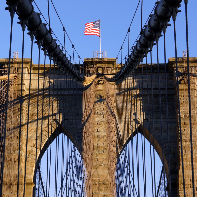 Fine Art Photography, Brooklyn Bridge, Architecture Art, New York City, NYC Print, Wall Art, Brooklyn Art, 8 x 10 Print, Blue, Tan, Black image 2