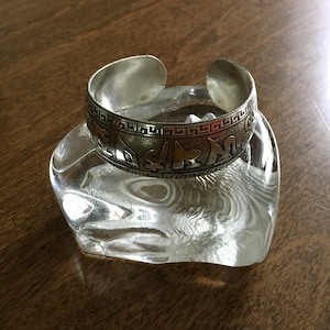 Miao Silver Chinese Vintage Asian Bracelet. Ethnic Bangle, wide silver bracelet with prayer Ong Namo guru dev namo.