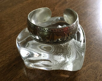 Pulsera de plata Miao vintage, brazalete de oración asiático