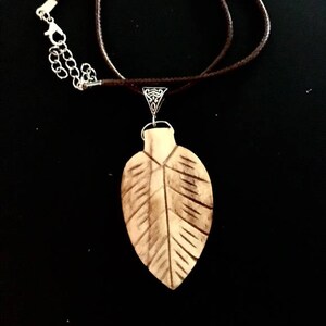 Wood Carved Feather Pendant Necklace, Bohemian Jewelry, Statement Necklace, Wooden Jewelry