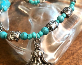 Buddha, Pendant Bead Necklace, Zen, Wisdom, Blue Healing Gifts,  Turquoise Beads, bohemian jewelry, statement buddha necklace,