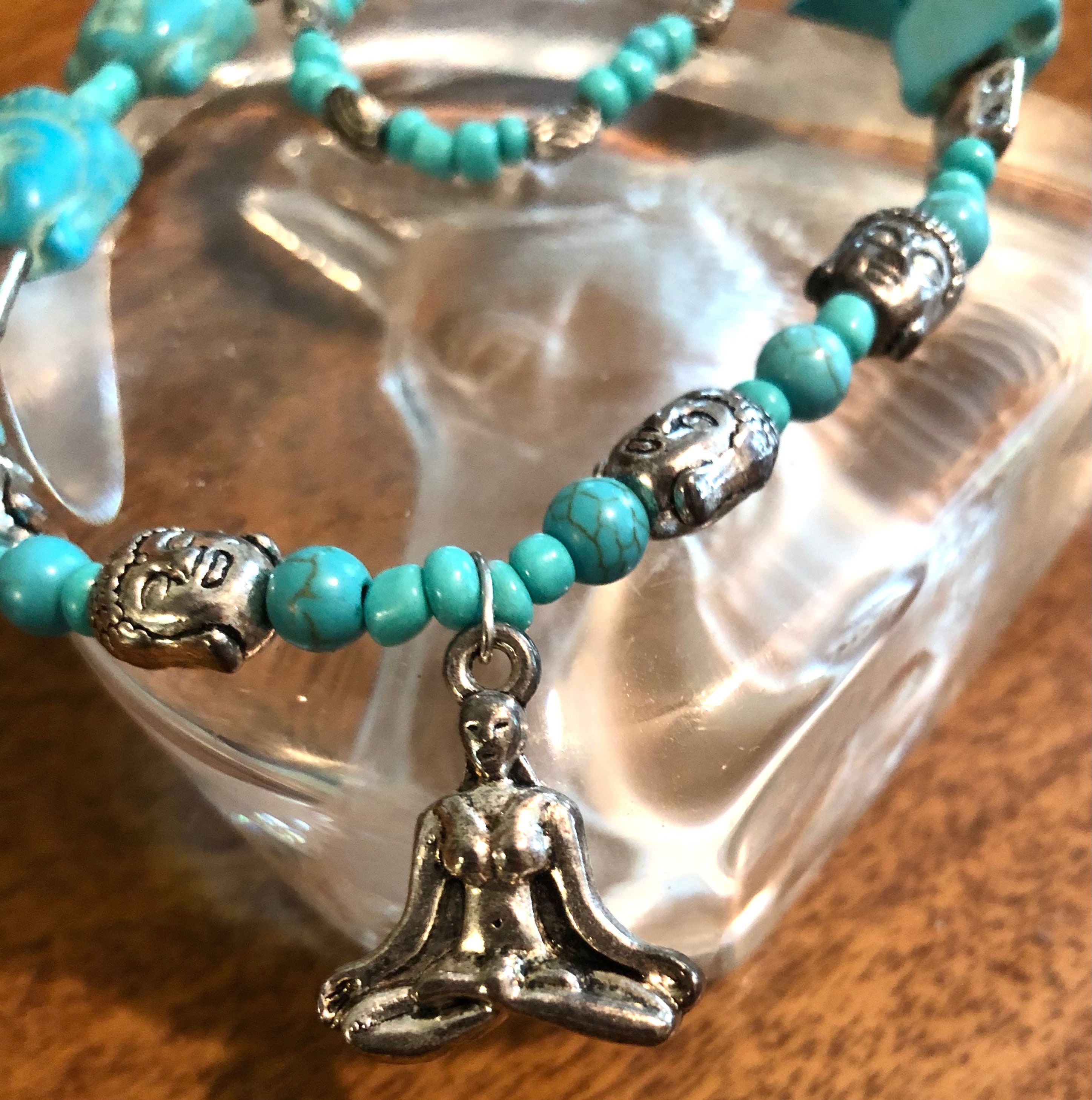 Buy Buddha, Pendant Bead Necklace, Zen, Wisdom, Blue Healing Gifts, Turquoise Beads, Bohemian