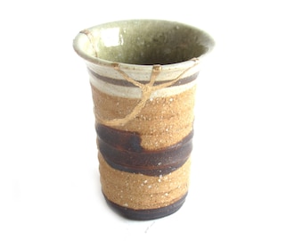 Earth Color Unglazed Kintsugi Inspired Vase Gold Repaired Second Hand Pottery