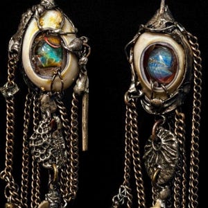 Mermaid Assemblage Earrings, Rustic grunge boho dangles, artisan earrings