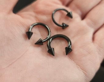 Black Spike Horseshoe-Circular Barbell for Earring/Septum/Cartilage/Tragus Hoop 316L Body Implant Grade Stainless Steel