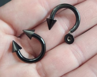 Black Spike (Set of 2) Horseshoe-Circular Barbell for Earring/Septum/Cartilage/Tragus Hoop 316L Body Implant Grade Stainless Steel