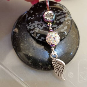 Rainbow AB Belly Ring with Wing dangle