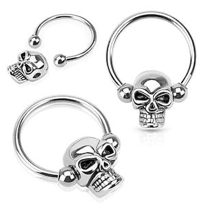 Skull Captive Horseshoe Septum, Tragus or Cartilage and Earring