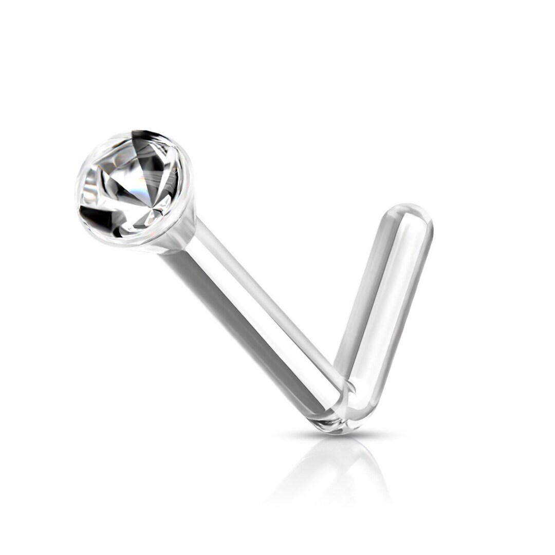 20g Clear Piercing Retainer Nose L Bend clair avec CZ Body Etsy France