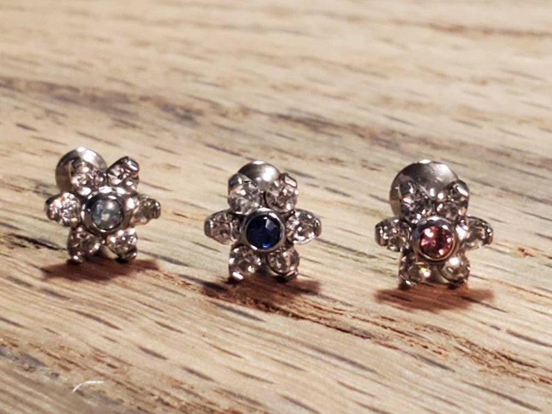 CZ Flower Labret Monroe Cartilage Tragus Helix jewelry 316L Stainless Steel 16G