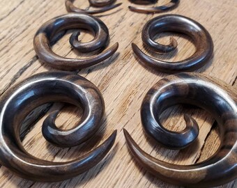 Ebony Striped Wood Spirals  (2pc) Organic Tusk/Pincher Gauged Earring Hangers