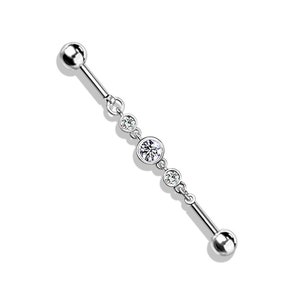 Bezel Set Ewigkeit Industrial Barbell Prong Set 14G Barbell Körperimplantat aus Edelstahl