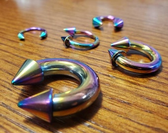 Rainbow Spike Horseshoe-Circular Barbell for Earring/Septum/Cartilage/Tragus Hoop 316L Body Implant Grade Stainless Steel