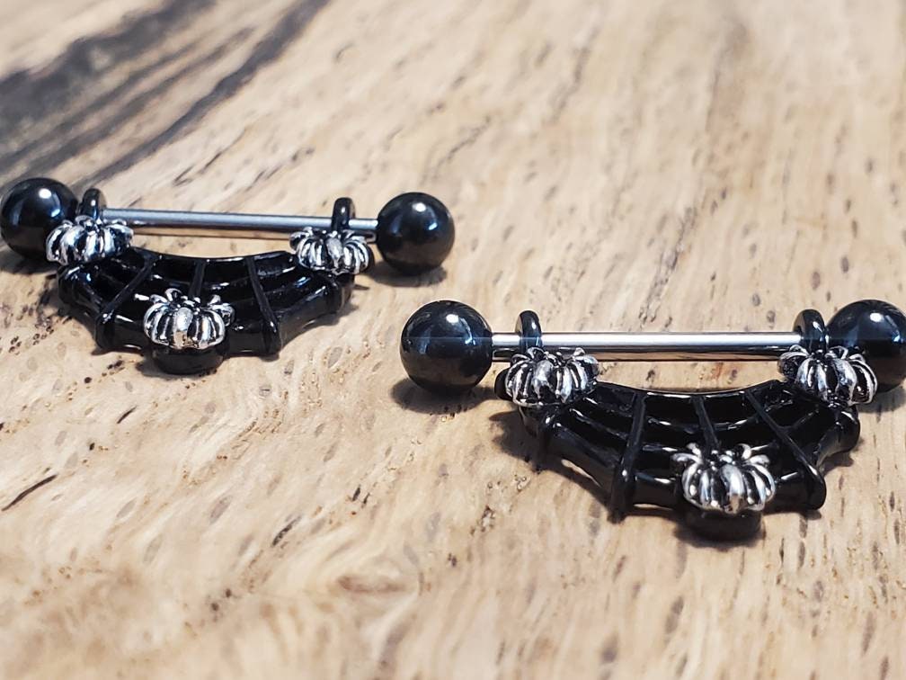 Spiderweb Shield Hand Nipple Rings pair Etsy
