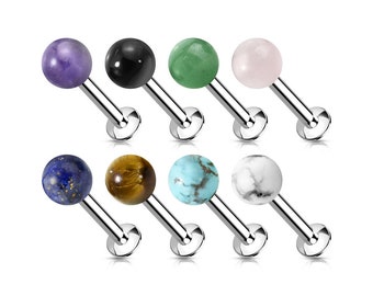 Bola semipreciosa Piedra preciosa Labret Monroe Cartílago Tragus Helix joyería 316L Acero inoxidable 16G