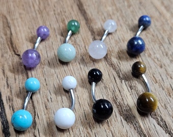 Semi Precious Gemstone Belly Ring curved Barbell