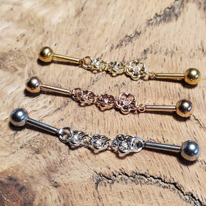 Flower Chain Industrial Barbell Prong set 14G Barbell Body Implant Grade Stainless Steel