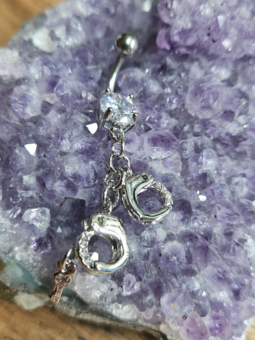 Handcuff CZ Dangle 14 Gauge Belly Ring Etsy