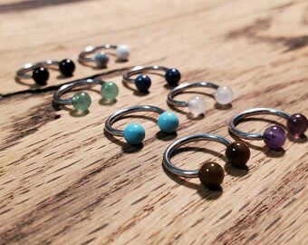 Gemstone Horseshoe Labret Monroe Cartilage Tragus Helix jewelry 316L Stainless Steel 16G