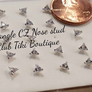 Sterling silver Trilliant cut cz nose stud
