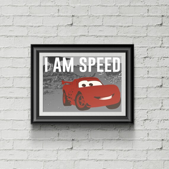 Items similar to Cars Lightning McQueen "I am Speed" Poster 18"x12" on Etsy