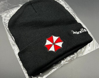 The Umbrella Corporation Beanie Hat, Cosplay, Winter Hat, Zwart met rode en witte rand